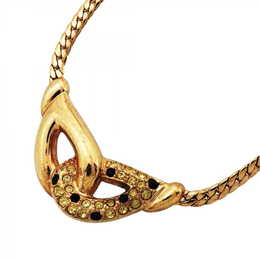 Christian Dior Necklace, GP Plated, Rhinestone, Gold, Black, Women's: --- Catalog ---Category: SizePendant Size: 17.7mm x 32.5mm / 0.69'' x 1.27''Neck Circumference: 40 cm / 15.74''Category: DesignColor: Black, GoldGender: WomenMaterial: Gold plating, RhinestoneNecklace