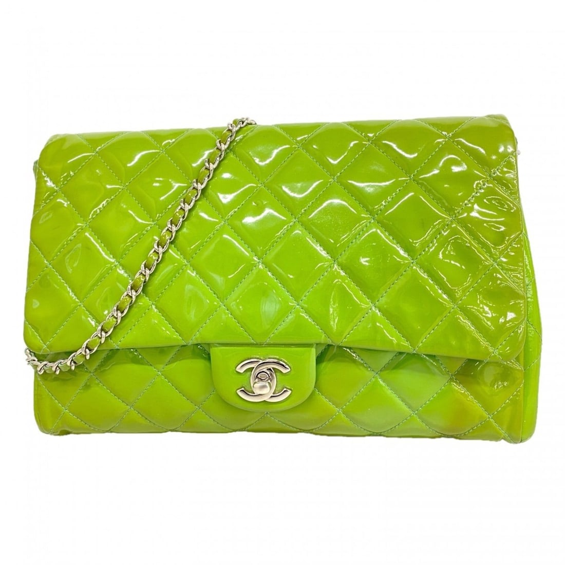 Chanel Matelassé Chain Shoulder Bag, Patent Leather, Green, Women's (1 of 18)