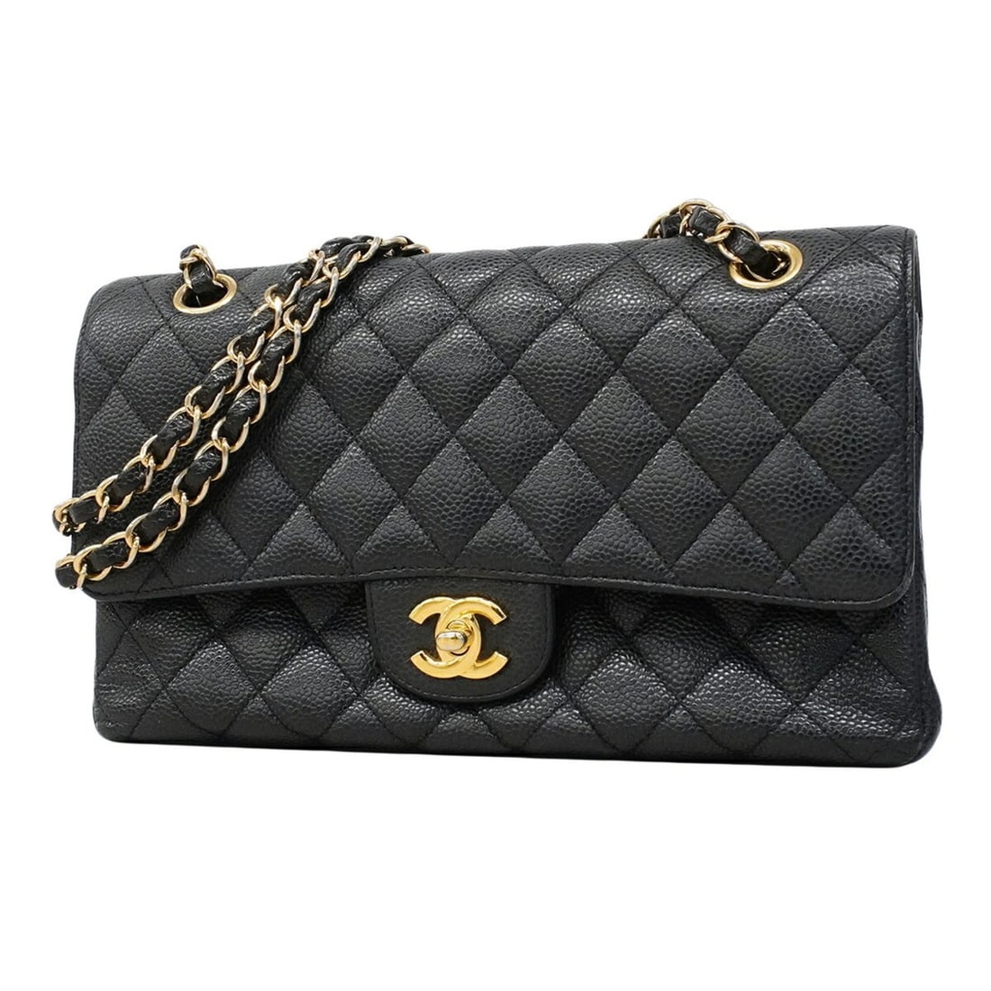 Chanel Matelassé Shoulder Bag, Double Flap, Chain, Caviar Leather, Black, Women's (1 of 16)