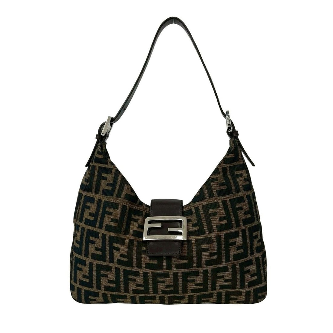 FENDI Vintage Zucca FF Pattern Canvas Leather Semi-One Shoulder Bag Tote Brown 62069 (1 of 10)