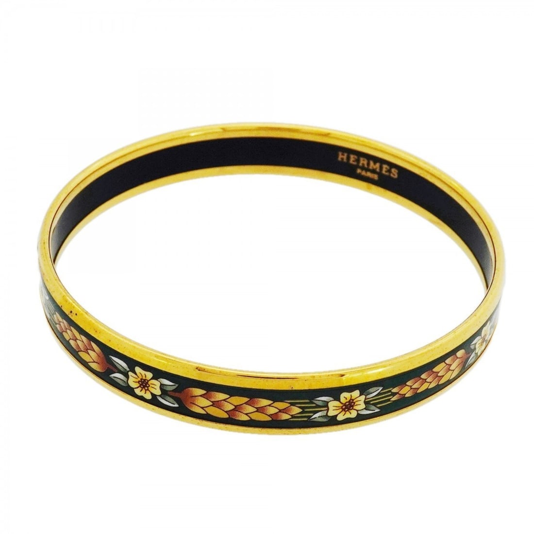 Hermes Bangle Email PM GP Plated Cloisonné Gold Green Women's (1 of 18)