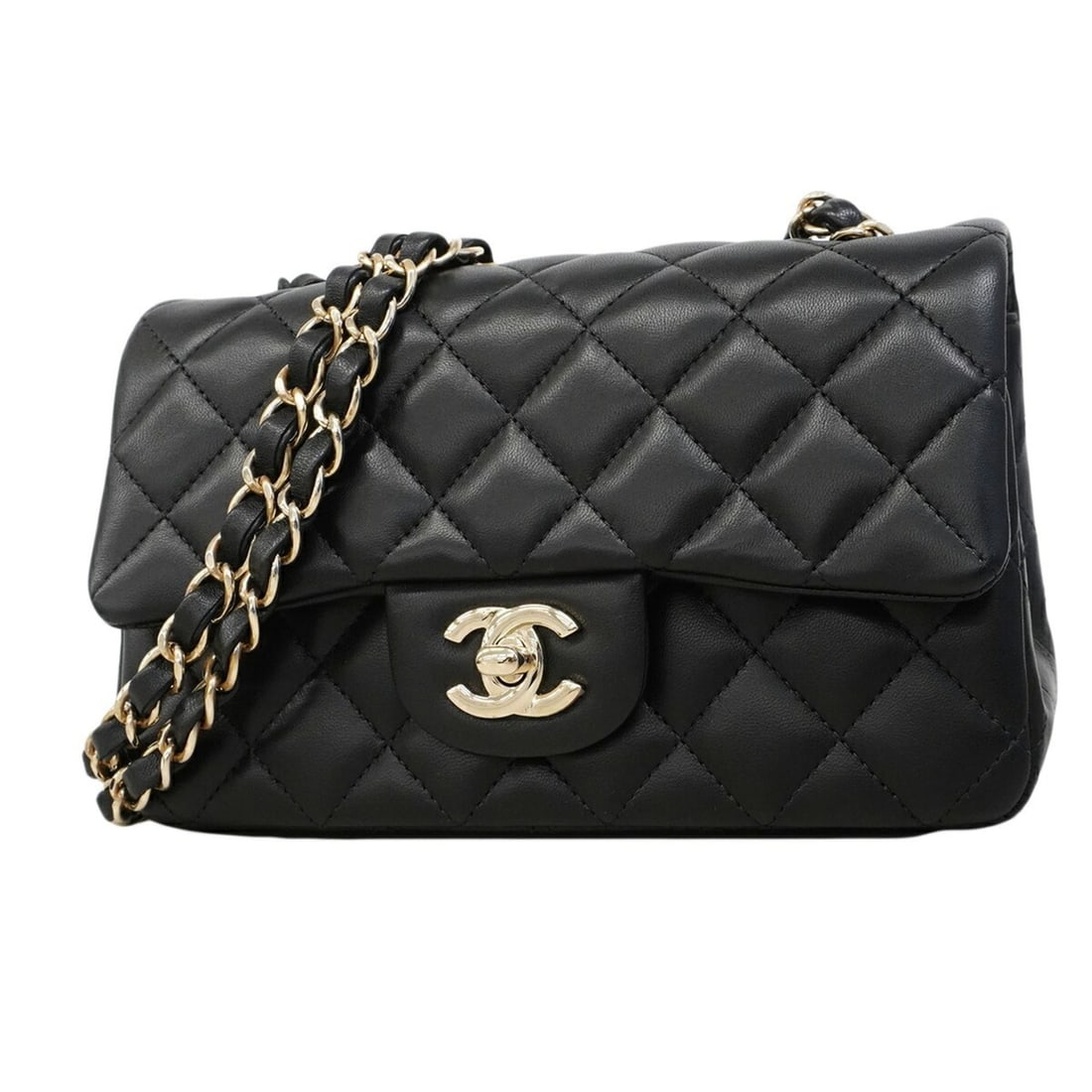 Chanel Mini Matelassé Chain Shoulder Bag, Lambskin, Black/Champagne, Women's (1 of 18)
