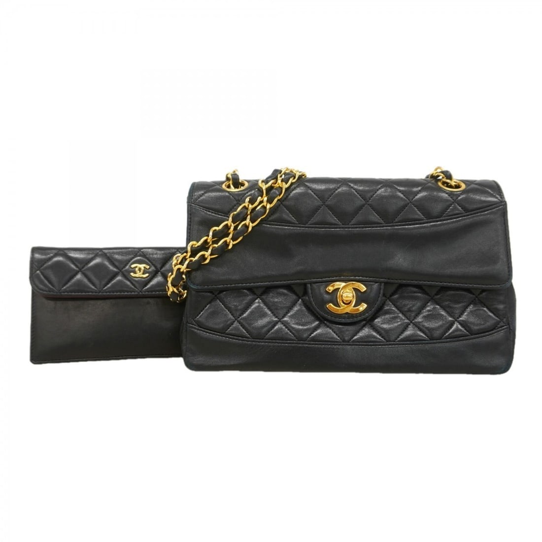 Chanel Matelassé Shoulder Bag with Double Chain, Lambskin, Black, Women's (1 of 17)