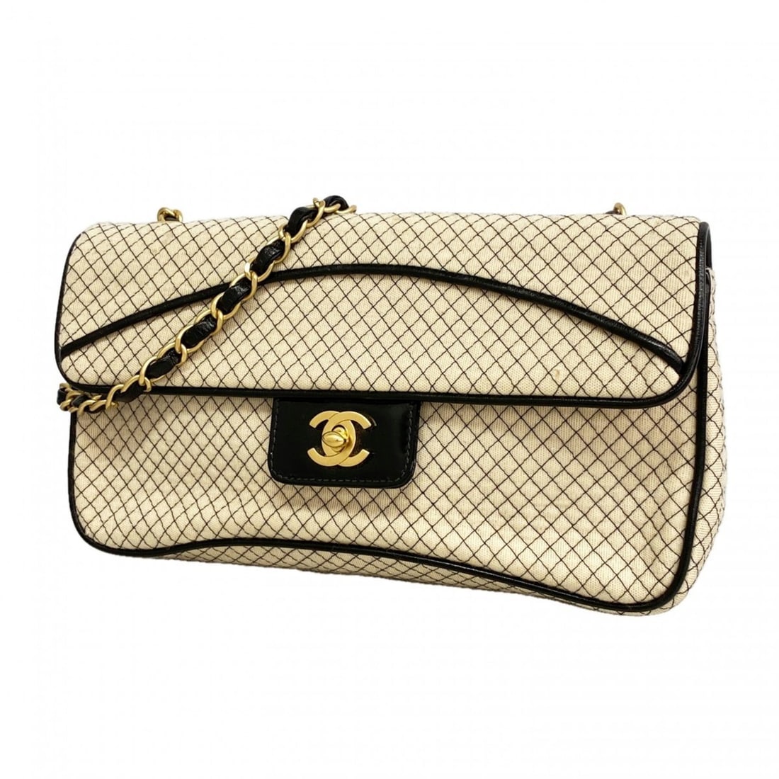 Chanel Shoulder Bag, Chain Shoulder, East West Cotton Jersey, Black/Ivory, Women's: --- Catalog ---Category: SizeSize (HxWxD): 15cm x 25cm x 5.5cm / 5.9'' x 9.84'' x 2.16''Category: DesignType: Shoulder bagColor: Black, IvoryGender: WomenHardware Color: GoldCategory: GeneralBrand: Ch