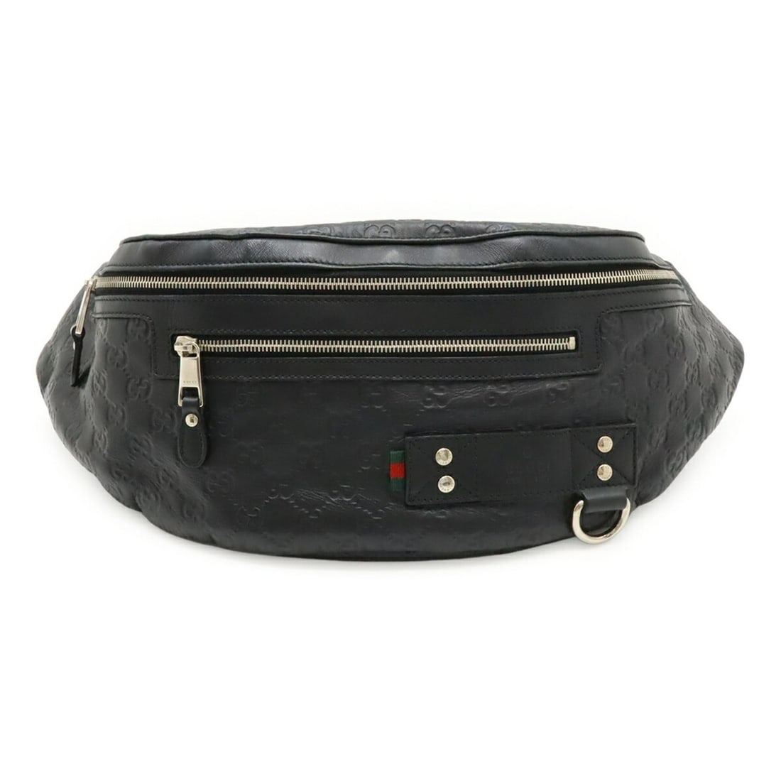 GUCCI Guccissima Bag, Body Waist Pouch, Hip Rubber Coated Leather, Black, 246409: --- Catalog ---Category: SizeSize (HxWxD): 17cm x 34.5cm x 11cm / 6.69'' x 13.58'' x 4.33''Category: DesignType: Pouch, Sling bagColor: BlackGender: Women,MenMaterial: Rubber , Coated canvas , Leather