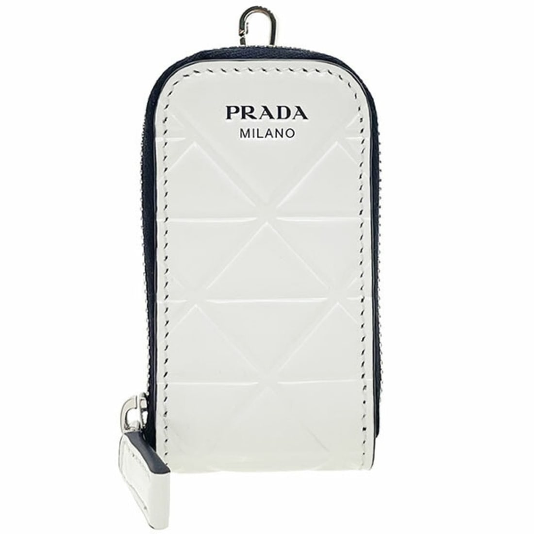 Prada Mini Leather Pouch, White, Multi-Pouch, Key YW-17624: --- Catalog ---Category: SizeSize (HxWxD): 10cm x 5.2cm x 2cm / 3.93'' x 2.04'' x 0.78''Category: DesignType: PouchColor: WhiteGender: Women,MenClosure: ZipperMaterial: Leather Category:
