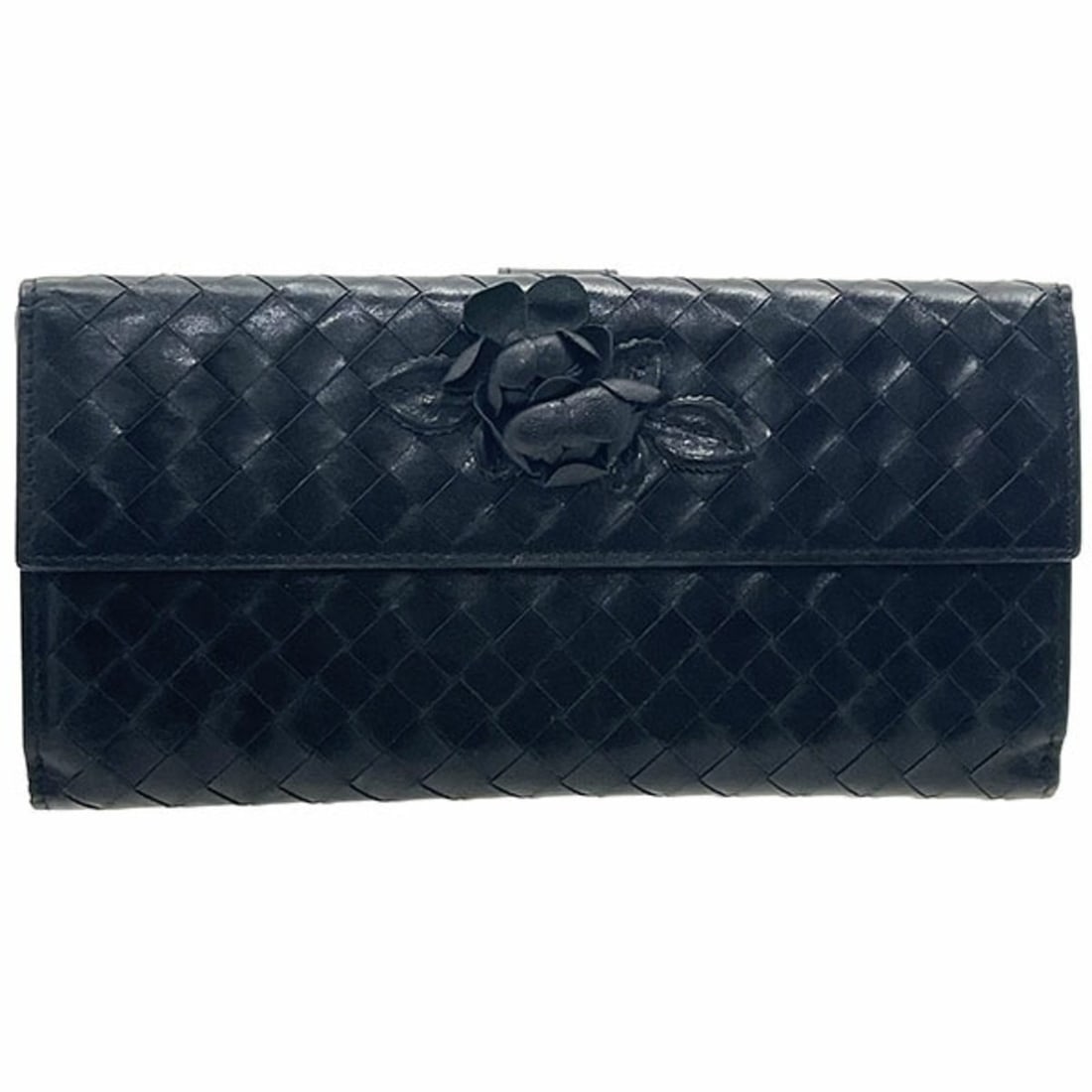 Bottega Veneta Flower Motif Intrecciato Continental Leather Black 134075 Mesh Bi-fold Long Wallet: --- Catalog ---Category: SizeSize (HxWxD): 9.5cm x 18.8cm x 2cm / 3.74'' x 7.4'' x 0.78''Category: DesignType: Long wallet (bi-fold)Color: BlackGender: WomenMaterial: Leather Category: GeneralLine:
