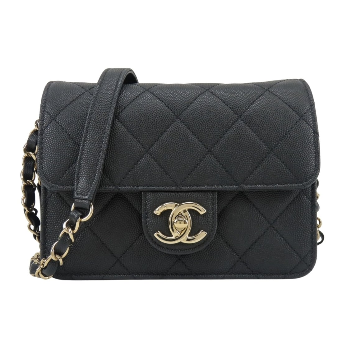 Chanel Shoulder Bag Mini Flap Caviar Leather Black Gold Hardware Women's CHANEL (1 of 20)