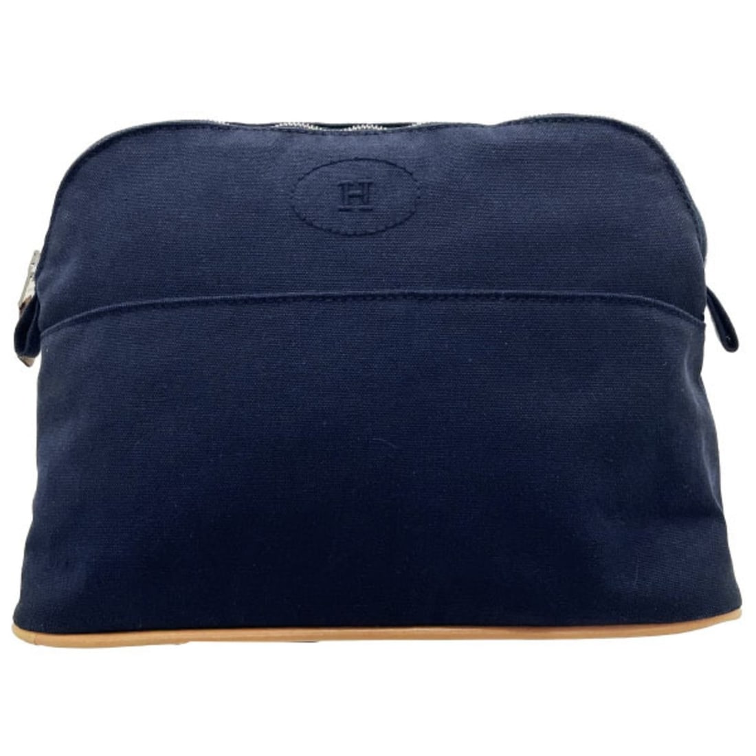 Hermes Bolide Pouch MM, Cotton Canvas, Navy Blue, HERMES H Embroidery, Travel Pouch, Case,: --- Catalog ---Category: SizeSize (HxWxD): 17cm x 25cm x 8.5cm / 6.69'' x 9.84'' x 3.34''Category: DesignType: PouchColor: NavyGender: Women,MenClosure: ZipperMaterial: Cotton 100%, Leather Category: 