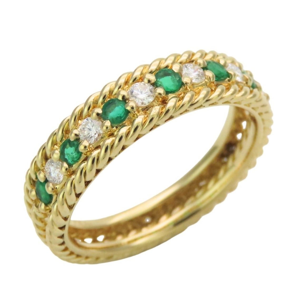 Christian Dior Ring - Twist Rope Design, 18K Yellow Gold, Emerald and Diamond (Green, 12 stones), (1 of 11)