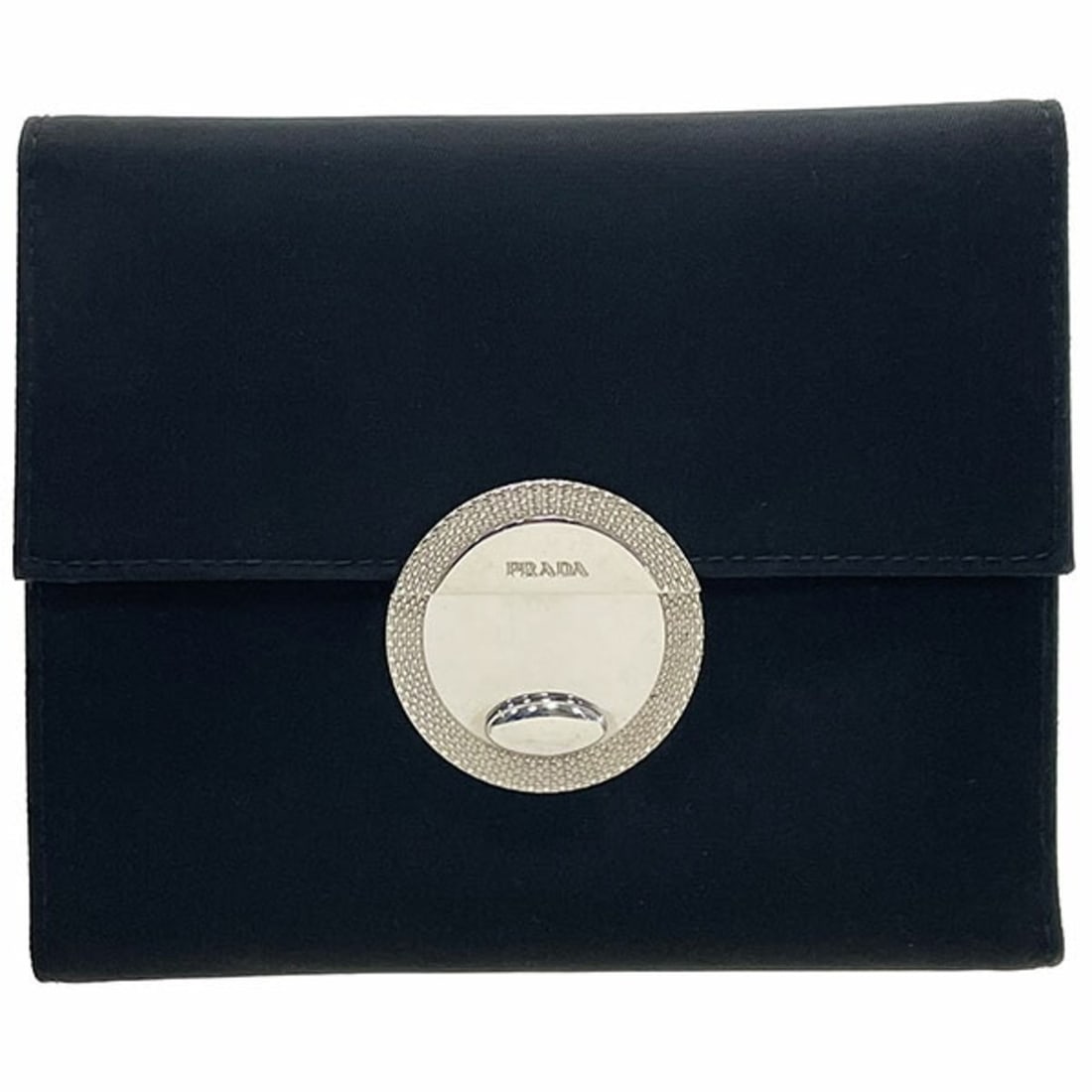 Prada Round Plate Tri-fold Wallet, Nylon, Black, PRADA Compact NERO HWN-16389: --- Catalog ---Category: SizeSize (HxWxD): 11cm x 13cm x 2cm / 4.33'' x 5.11'' x 0.78''Category: DesignType: Wallet (tri-fold)Color: Black, NeroGender: Men,WomenClosure: Push lockMaterial: Nylon , Lea