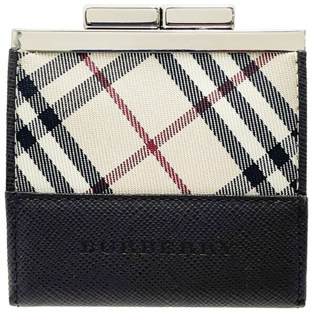 Burberry Check Coin Case, Nylon & Leather, Beige Dark Brown, Wallet SS-17567: --- Catalog ---Category: SizeSize (HxWxD): 7cm x 7.5cm x 1.7cm / 2.75'' x 2.95'' x 0.66''Category: DesignType: Coin purse/coin caseColor: Beige, Dark brownGender: WomenClosure: Ball claspMaterial: Nyl