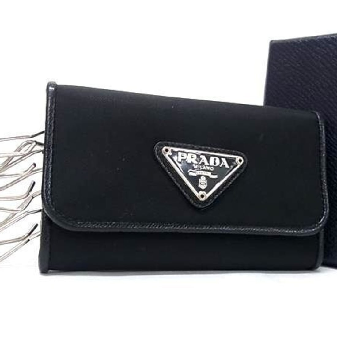 PRADA Triangle Key Case, Black Tessuto Nylon Leather, Men's & Women's, 6 Hooks, Mark (1 of 8)