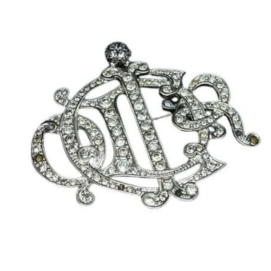 Christian Dior brooch, silver metal, women's, with rhinestones. (1 of 15)