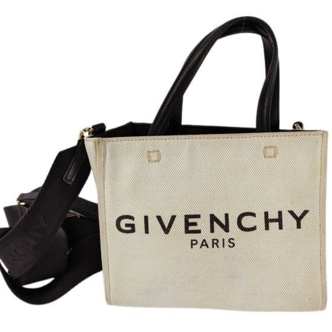 GIVENCHY G Tote Mini Handbag, Beige x Black Canvas Leather, Women's Shoulder Bag/Tote Bag: --- Catalog ---Category: SizeSize (HxWxD): 15cm x 19cm x 8cm / 5.9'' x 7.48'' x 3.14''Category: DesignType: Handbag, Shoulder bag, Tote bagColor: Beige, BlackGender: WomenMaterial: Canvas , Leather Ca