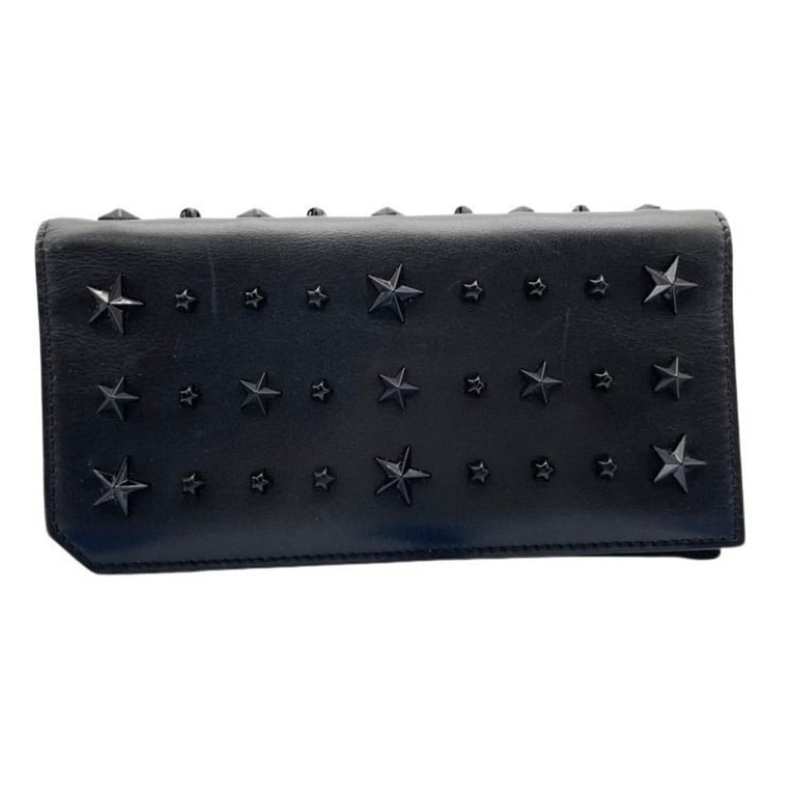 JIMMY CHOO Cooper Long Wallet, Black Leather, Men's/Women's, Star Studs, Bi-fold (1 of 10)