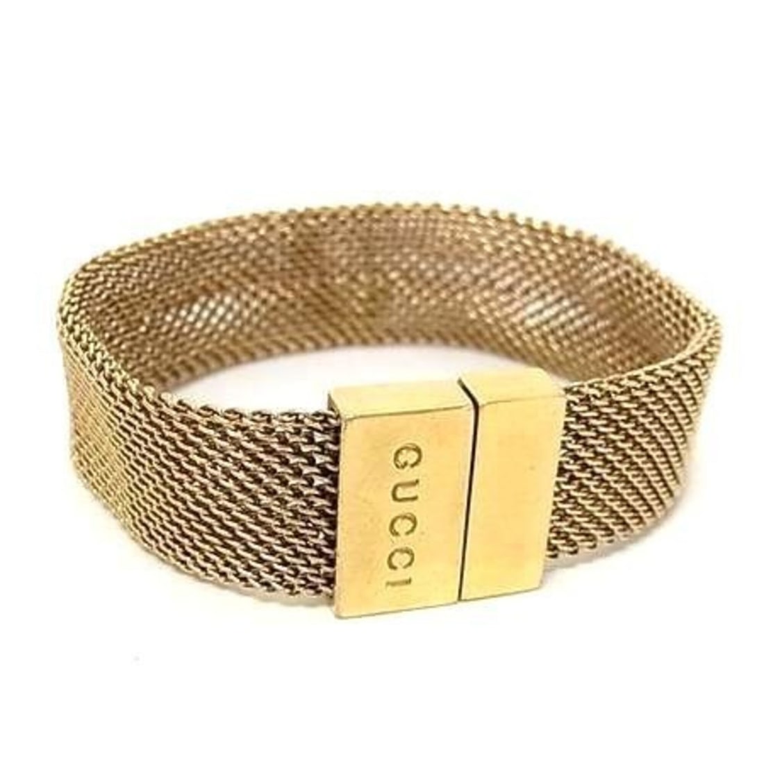 GUCCI bracelet, gold metal, mesh, for women.: --- Catalog ---Category: SizeLength: 18.2cm / 7.16''Category: DesignType: Charm braceletColor: GoldGender: WomenMaterial: MetalCategory: GeneralBrand: GucciCountry of Origin: Italy--- Item List ---Sec