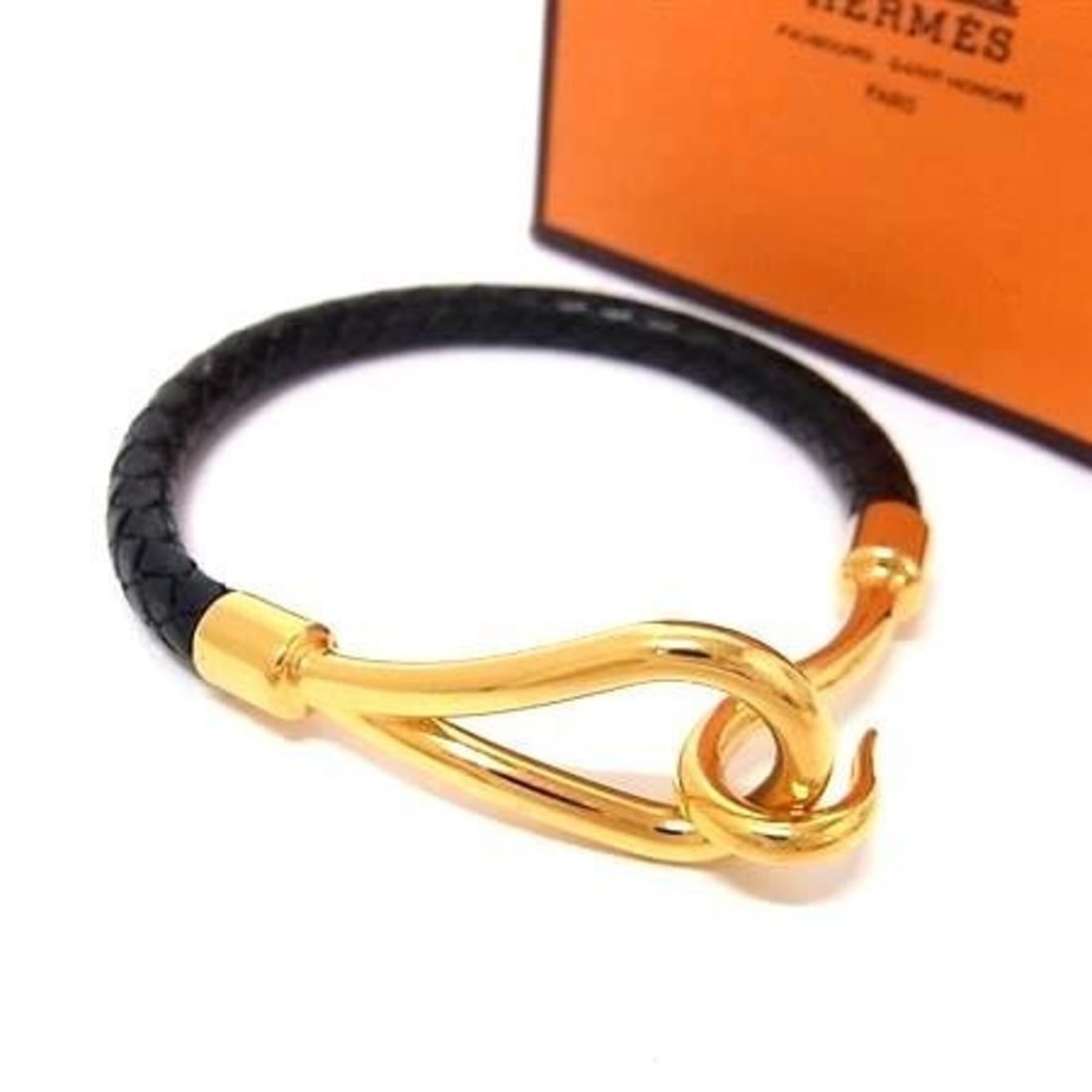 HERMES Jumbo Bracelet, Black Leather, Women's (1 of 13)
