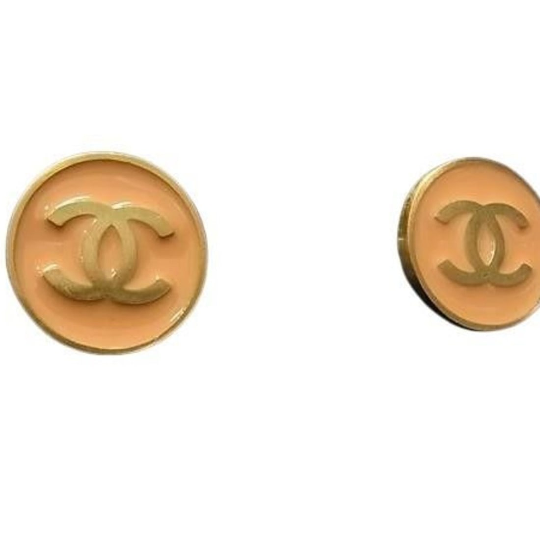 CHANEL earrings, Coco Mark design, 01P, gold and orange metal, women's clip-on style. (1 of 15)