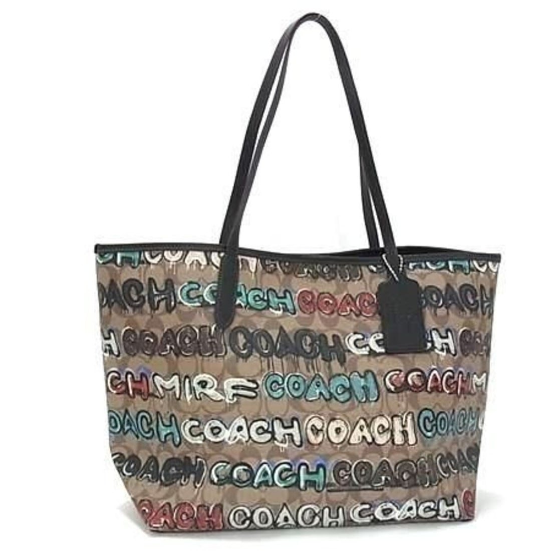 COACH Tote Bag, Mint & Surf Collaboration, CM093, Brown x Multicolor Leather, Women's: --- Catalog ---Category: SizeSize (HxWxD): 29cm x 33cm x 15.5cm / 11.41'' x 12.99'' x 6.1''Category: DesignType: Tote bagColor: Brown, Multi-colorGender: WomenMaterial: PVC , Leather Category: General