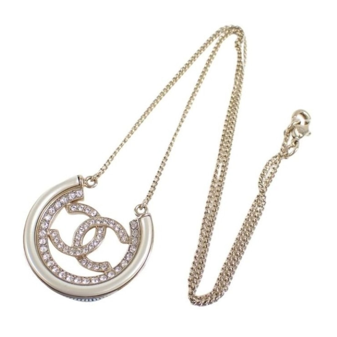 CHANEL necklace, Coco Mark, gold metal, women's, rhinestone.: --- Catalog ---Category: SizePendant Size: 29mm x 31mm / 1.14'' x 1.22''Category: DesignColor: GoldGender: WomenMaterial: MetalPendant Type: PendantNecklace Type: NecklaceCategory: GeneralBrand: Chane