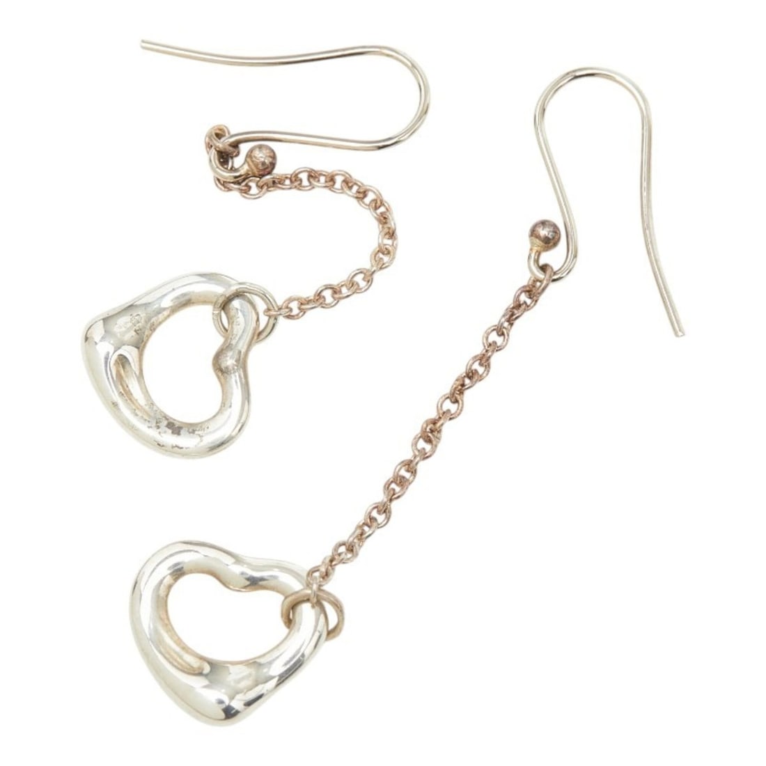 Tiffany & Co. Elsa Peretti Open Heart Drop Earrings, SV925 Silver, Women's.: --- Catalog ---Category: SizeSize (HxWxD): 48.80mm x 10.20mm / 1.92'' x 0.40''Category: DesignType: Chain earringsColor: SilverGender: WomenMaterial: Silver 925Category: GeneralBrand: Tiffany--- Item 