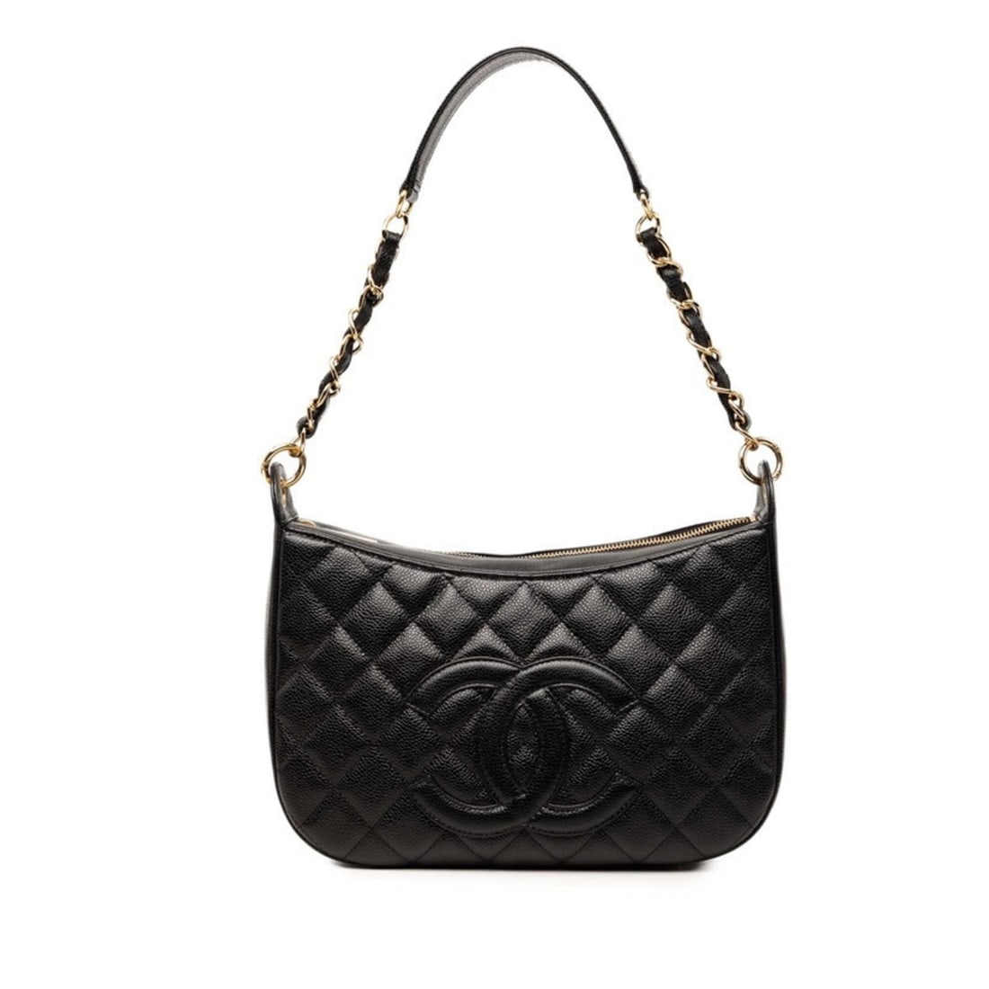 Chanel Coco Mark Matelassé Chain Shoulder Bag, One-Shoulder, Black Caviar Leather, Women's CHANEL: --- Catalog ---Category: SizeSize (HxWxD): 19cm x 28cm x 9.5cm / 7.48'' x 11.02'' x 3.74''Category: DesignType: Shoulder bagColor: BlackGender: WomenMaterial: Grained Calfskin Category: GeneralBrand: 