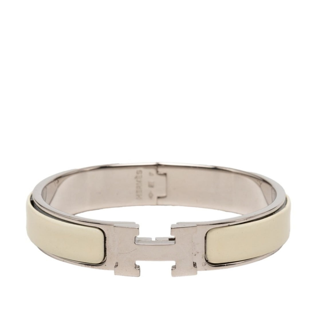 Hermes Click H PM Enamel Bracelet Bangle Silver White Metal Women's HERMES: --- Catalog ---Category: SizeTotal Length: 18.5cm / 7.28''Category: DesignType: Charm braceletColor: Silver, WhiteGender: WomenMaterial: MetalCategory: GeneralLine: ClicBrand: Hermes--- Item List