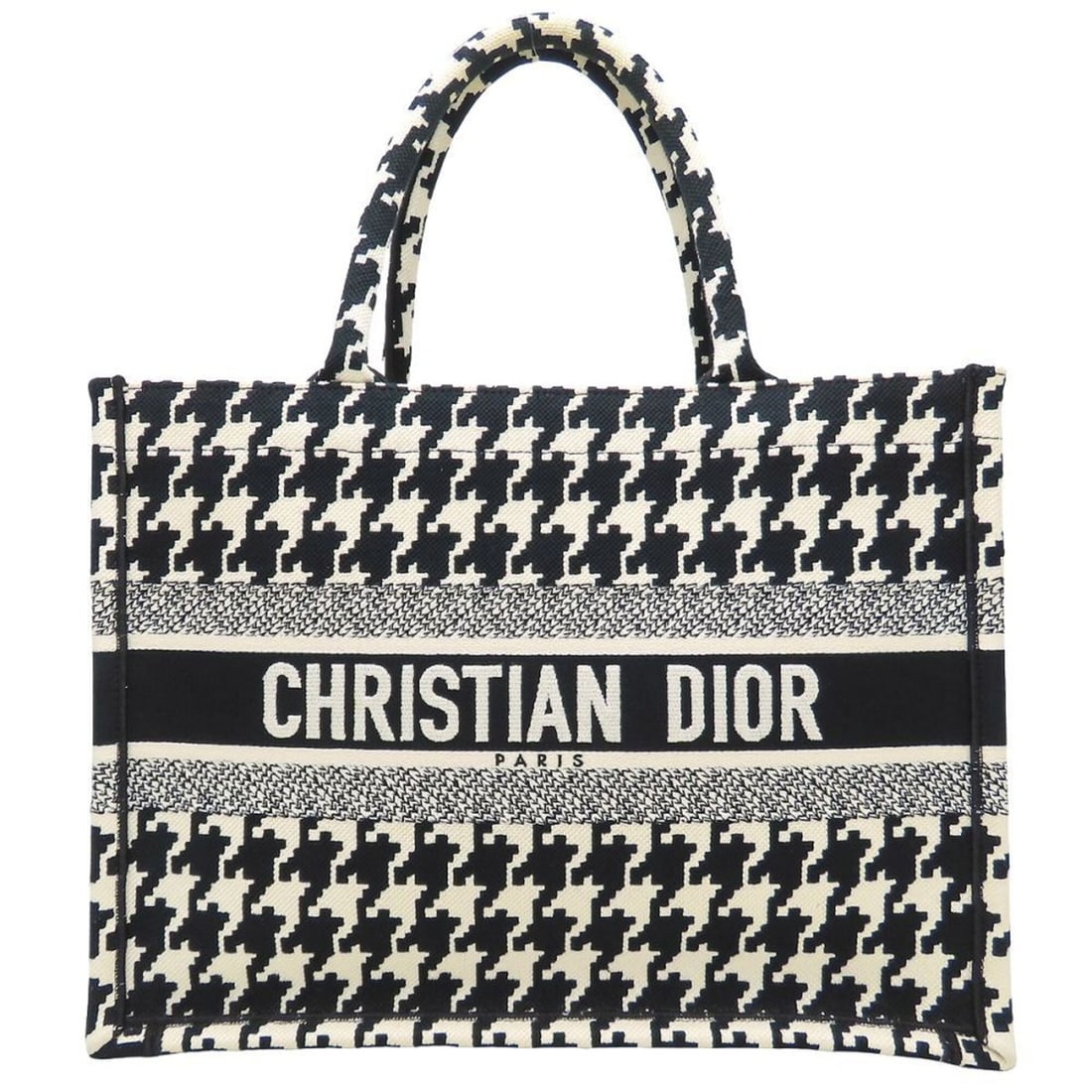 Christian Dior Book Tote Medium Houndstooth Pattern 50-MA-0272 Bag Canvas Black White Women's (1 of 16)