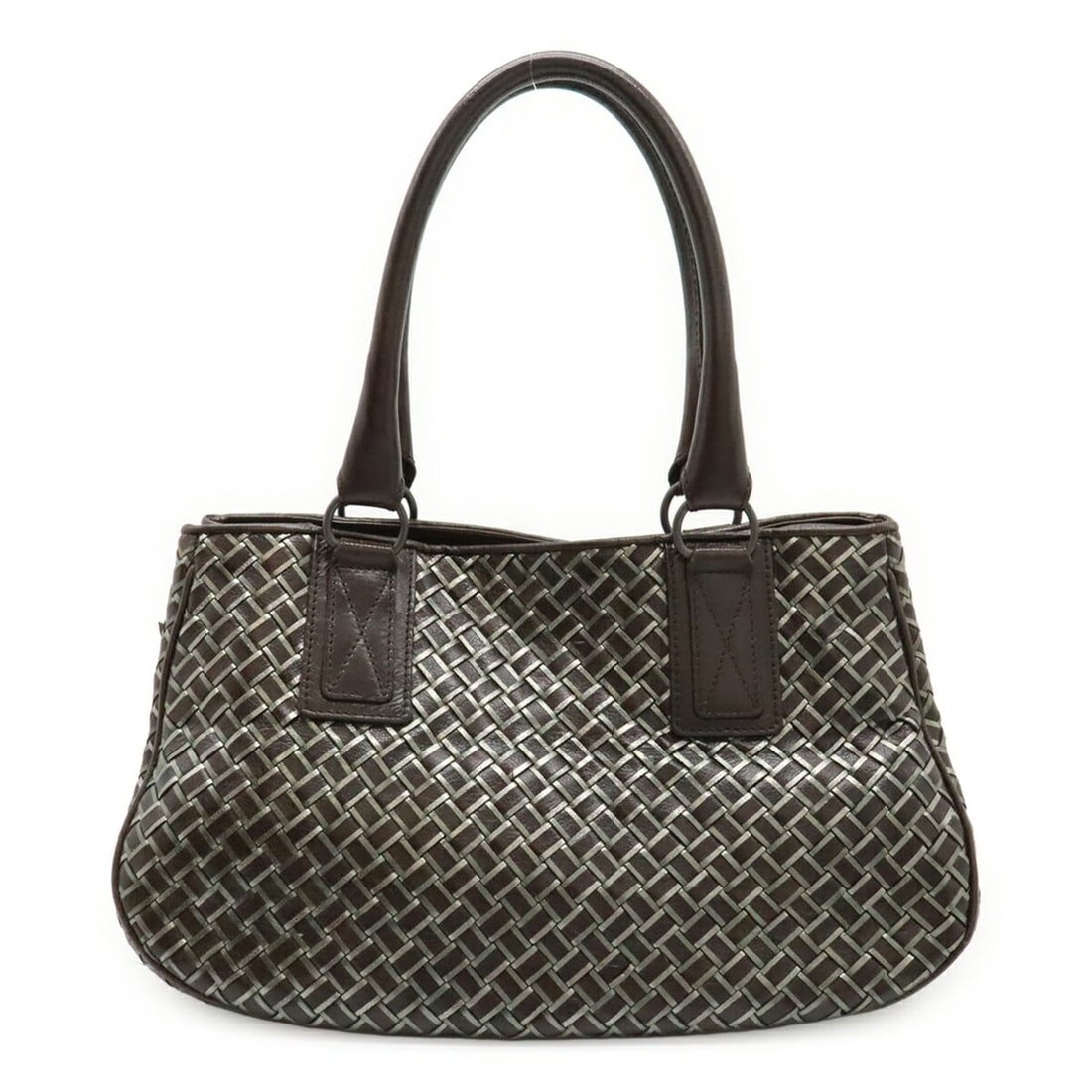 BOTTEGA VENETA Intrecciato Metallic Handbag, Leather, Dark Brown, Silver, 131679: --- Catalog ---Category: SizeSize (HxWxD): 18.5cm x 32cm x 17.5cm / 7.28'' x 12.59'' x 6.88''Category: DesignType: HandbagColor: Dark brown, SilverGender: WomenMaterial: Leather Category: GeneralLine: