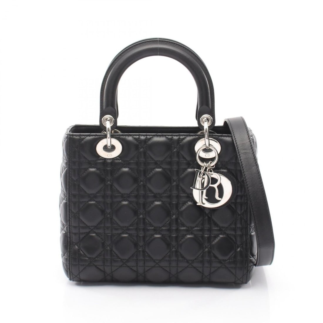 Christian Dior Dior LADY DIOR Medium 2-Way Handbag, Leather, Women's, Black (1 of 8)