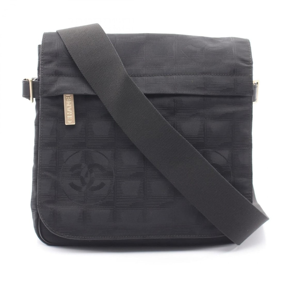 Chanel New Travel Line Shoulder Bag/Handbag, Nylon Canvas, Women's, Black (A29347) (1 of 11)
