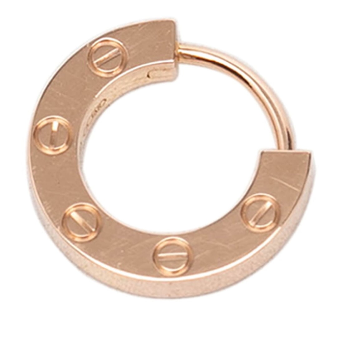 Cartier Love Hoop Earring (Single Only), 18KPG Pink Gold (Au750), Women's.: --- Catalog ---Category: SizeSize (HxWxD): 11.10mm x 2.10mm / 0.44'' x 0.08''Category: DesignType: Stud earringsGender: WomenMaterial: Pink gold (18K)Single earring: YesCategory: GeneralBrand: Cartier