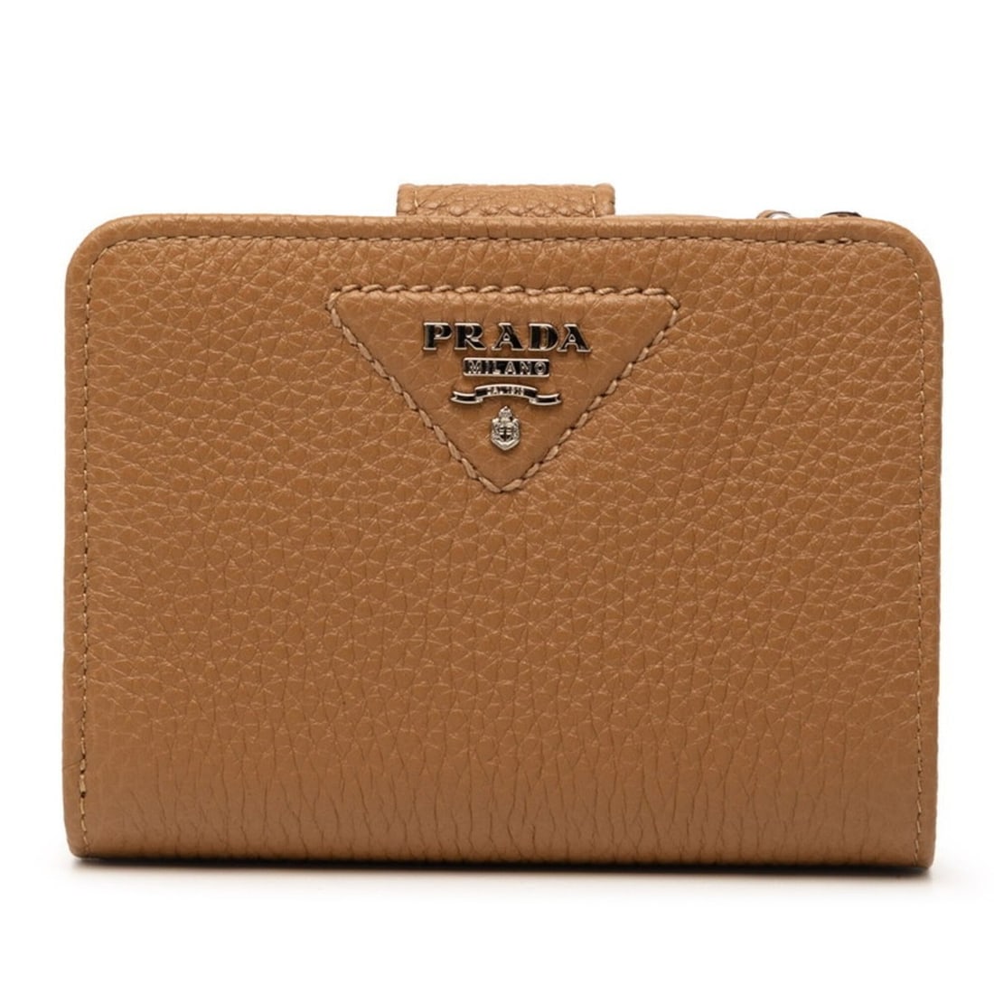 Prada Triangle Logo Plate Bi-fold Wallet Compact 1ML018 Camel Brown Vitello Daino Leather Women's (1 of 9)