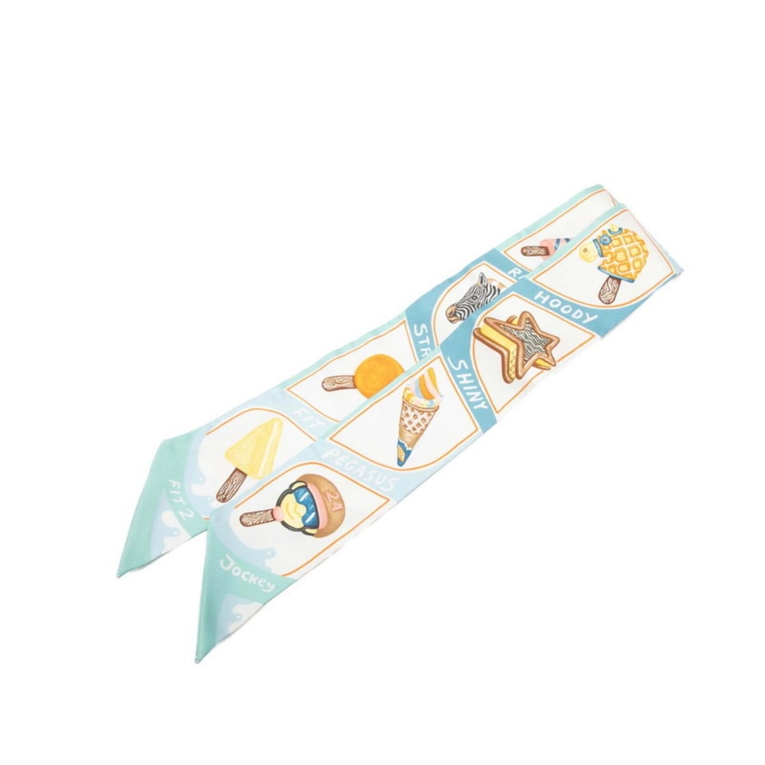 Hermes Twilly Funny Ice Cream Scarf/Muffler, Blue Multicolor Silk, Women's: --- Catalog ---Category: SizeSize (LxW): 85cm x 5cm / 33.46'' x 1.96''Category: DesignType: ScarfColor: Blue, Multi-colorGender: WomenMaterial: Silk Category: GeneralBrand: Hermes--- Item List ---Sect