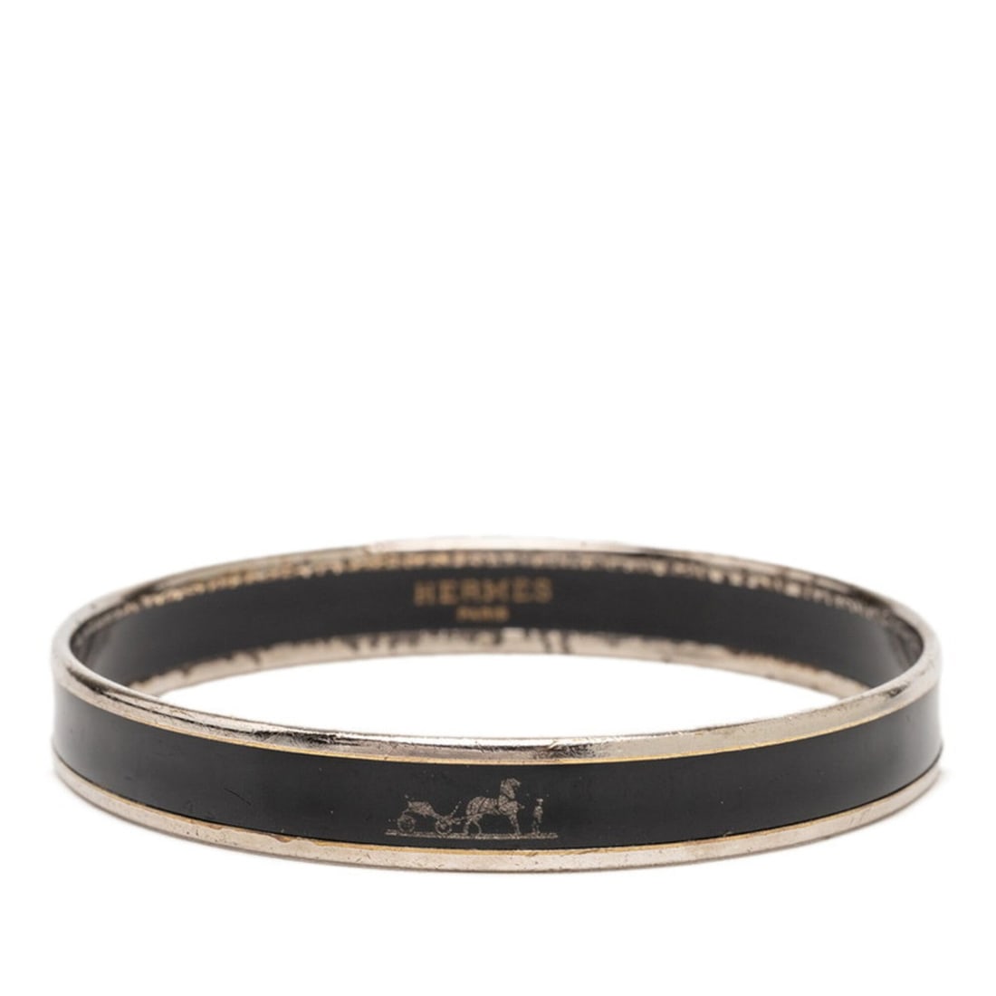 Hermes Email PM Cloisonné Bangle, Black with Silver Plating, Women's (1 of 11)