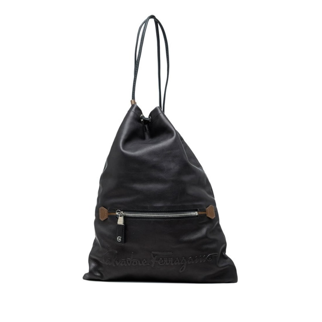 Salvatore Ferragamo Logo Shoulder Bag, Black and Brown Leather, Women's: --- Catalog ---Category: SizeSize (HxWxD): 40cm x 32cm x 1cm / 15.74'' x 12.59'' x 0.39''Category: DesignType: Shoulder bagColor: Black, BrownGender: WomenMaterial: Leather Category: GeneralBrand: Sal