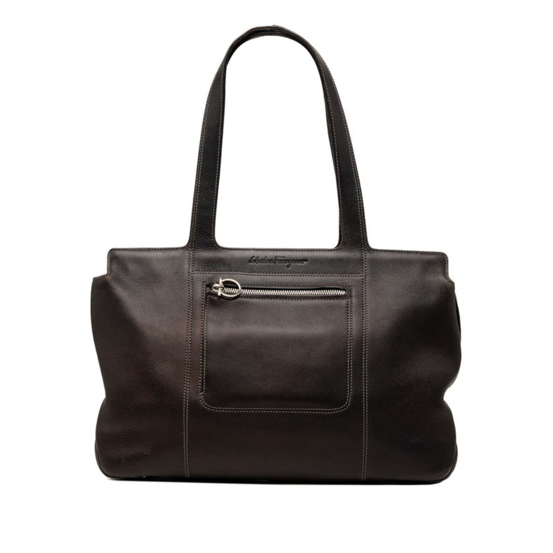 Salvatore Ferragamo Gancini Tote Bag Shoulder Brown Leather Women's: --- Catalog ---Category: SizeSize (HxWxD): 24cm x 37cm x 9cm / 9.44'' x 14.56'' x 3.54''Category: DesignType: Shoulder bag, Tote bagColor: BrownGender: WomenMaterial: Leather Category: GeneralBrand: S