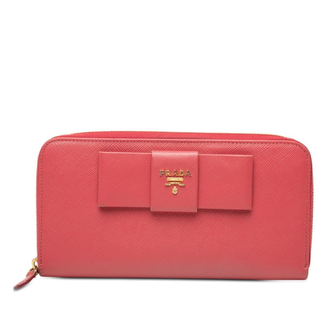 Prada Fiocco Round Zip Long Wallet, Pink Saffiano Leather, Women's PRADA (1 of 13)