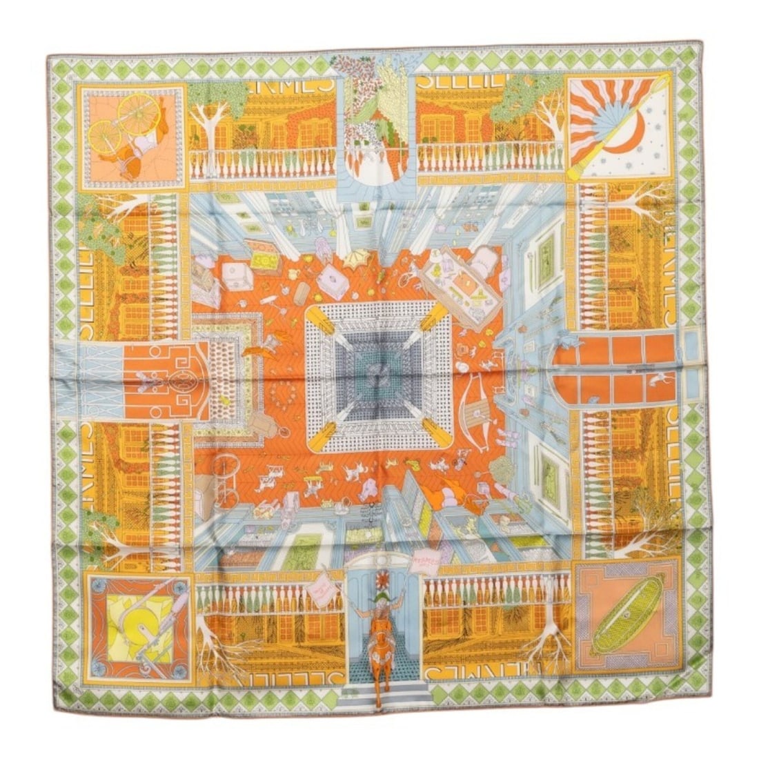 Hermes Carre 90 Objets de Curiosite Scarf/Muffler, Orange Multicolor Silk, Women's (1 of 9)