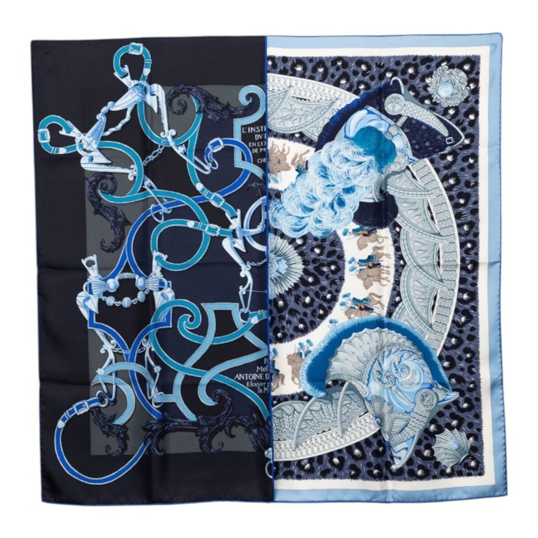 Hermes Carre 90 Plumets du Roy (Royal Feather) Scarf/Muffler, Navy Blue, Silk, Women's.: --- Catalog ---Category: SizeSize (LxW): 88cm x 87cm / 34.64'' x 34.25''Category: DesignType: ScarfColor: Blue, NavyGender: WomenMaterial: Silk Category: GeneralBrand: Hermes--- Item List ---Section: 