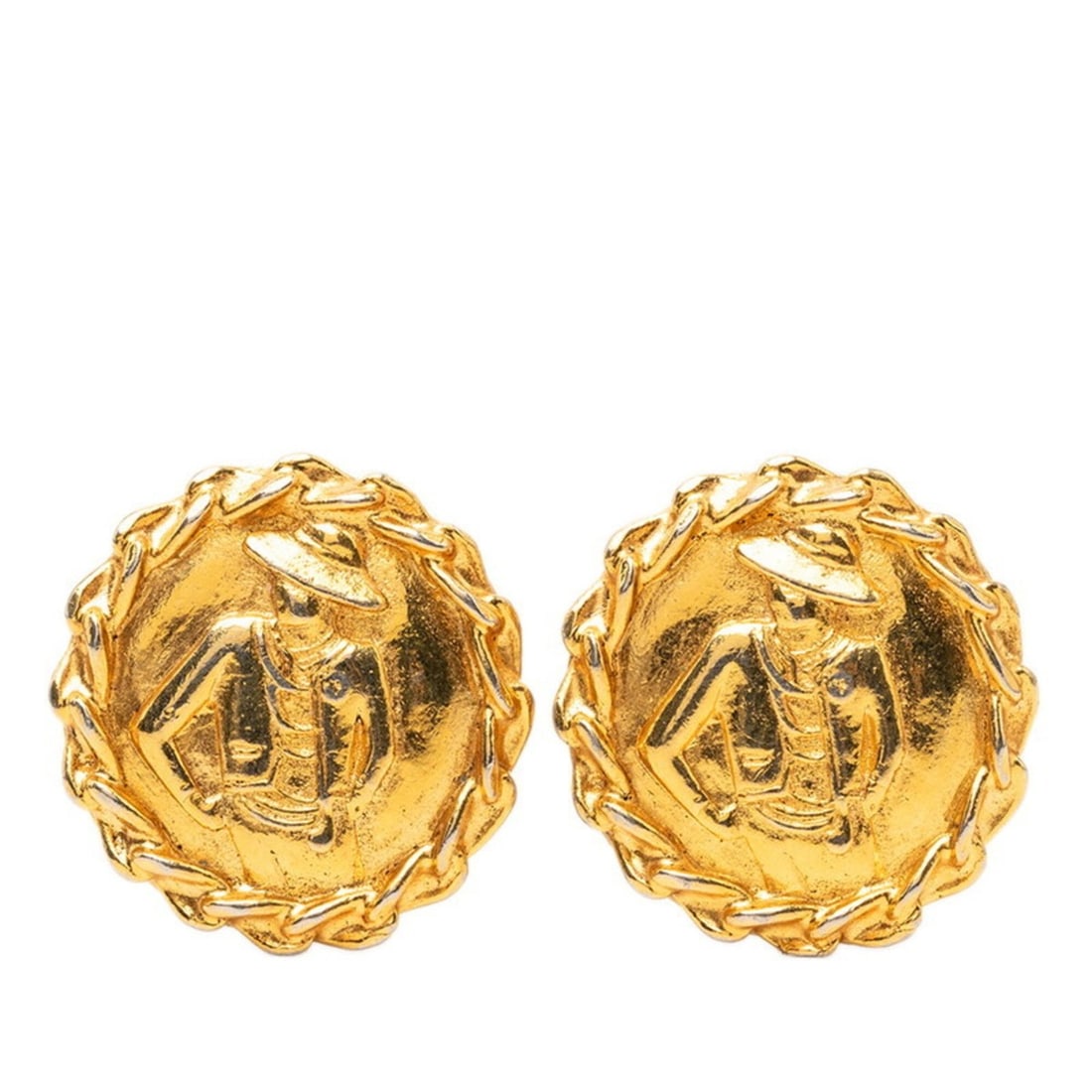 Chanel Mademoiselle Round Earrings, Gold Plated, Women's CHANEL: --- Catalog ---Category: SizeSize (HxWxD): 26.40mm x 26.40mm / 1.04'' x 1.04''Category: DesignType: Clip earringsColor: GoldGender: WomenMaterial: Gold platingCategory: GeneralBrand: Chanel--- Item Li