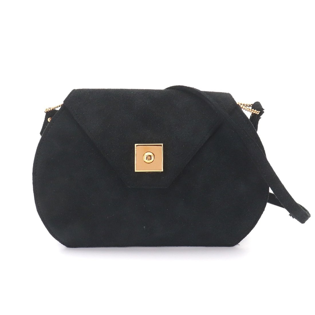 Hermes shoulder handbag, suede, black, with "?W" stamp, made in 1993, gold hardware. (1 of 9)