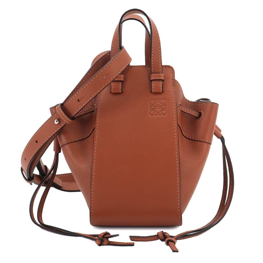 LOEWE Hammock Drawstring Mini 2-way Handbag Shoulder Bag Leather Brown (1 of 10)
