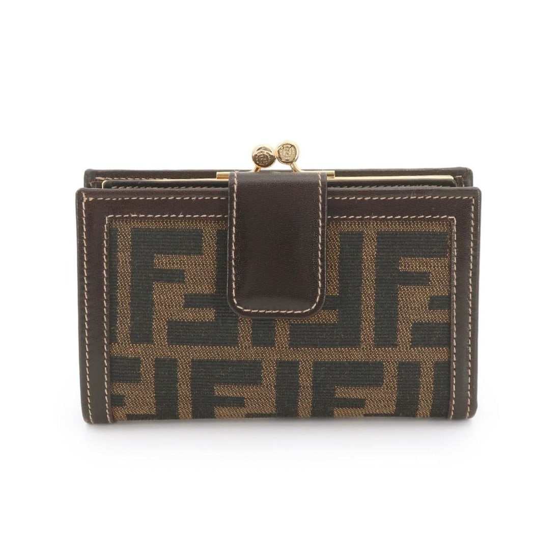 Fendi Zucca Bi-fold Wallet, Canvas and Leather, Brown Black, 2251 01692 079, Gold Hardware, Wallet: --- Catalog ---Category: SizeSize (HxWxD): 8.5cm x 13.5cm x 2cm / 3.34'' x 5.31'' x 0.78''Category: DesignType: Wallet (bi-fold)Color: Black, BrownGender: WomenMaterial: Canvas , Leather Category: Gen