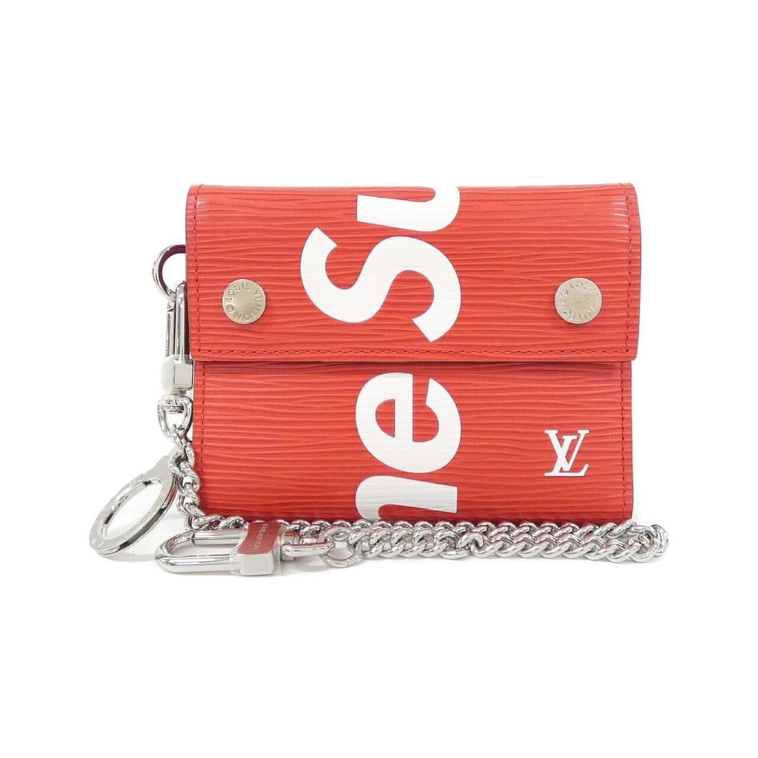 Louis Vuitton Epi (Supreme) Chain Wallet M67755: --- Catalog ---Category: SizeSize (HxWxD): 10cm x 12cm x 2cm / 3.93'' x 4.72'' x 0.78''Category: DesignType: Chain/Shoulder walletColor: RougeGender: MenMaterial: Leather Leather/Fur Type: Calf