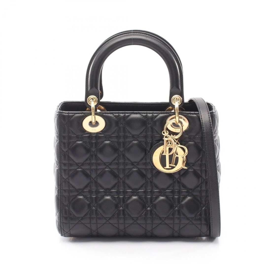 Christian Dior Dior LADY DIOR Medium 2-Way Handbag, Leather, Women's, Black: --- Catalog ---Category: SizeSize (HxWxD): 20cm x 23cm x 12cm / 7.87'' x 9.05'' x 4.72''Category: DesignType: HandbagColor: BlackGender: WomenMaterial: Leather Category: GeneralBrand: Christian