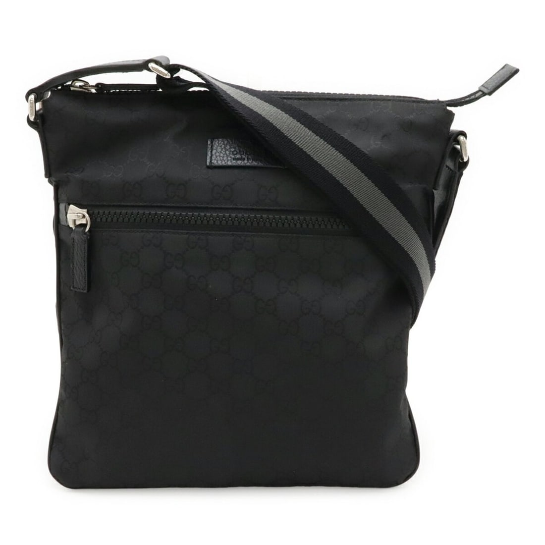 GUCCI GG Nylon Shoulder Bag, Sacoche, Leather, Black/Gray, 449184: --- Catalog ---Category: SizeSize (HxWxD): 30cm x 27cm / 11.81'' x 10.62''Category: DesignType: Shoulder bagColor: Black, GrayGender: WomenMaterial: Nylon , Leather Category: GeneralBrand: Gucci--- It