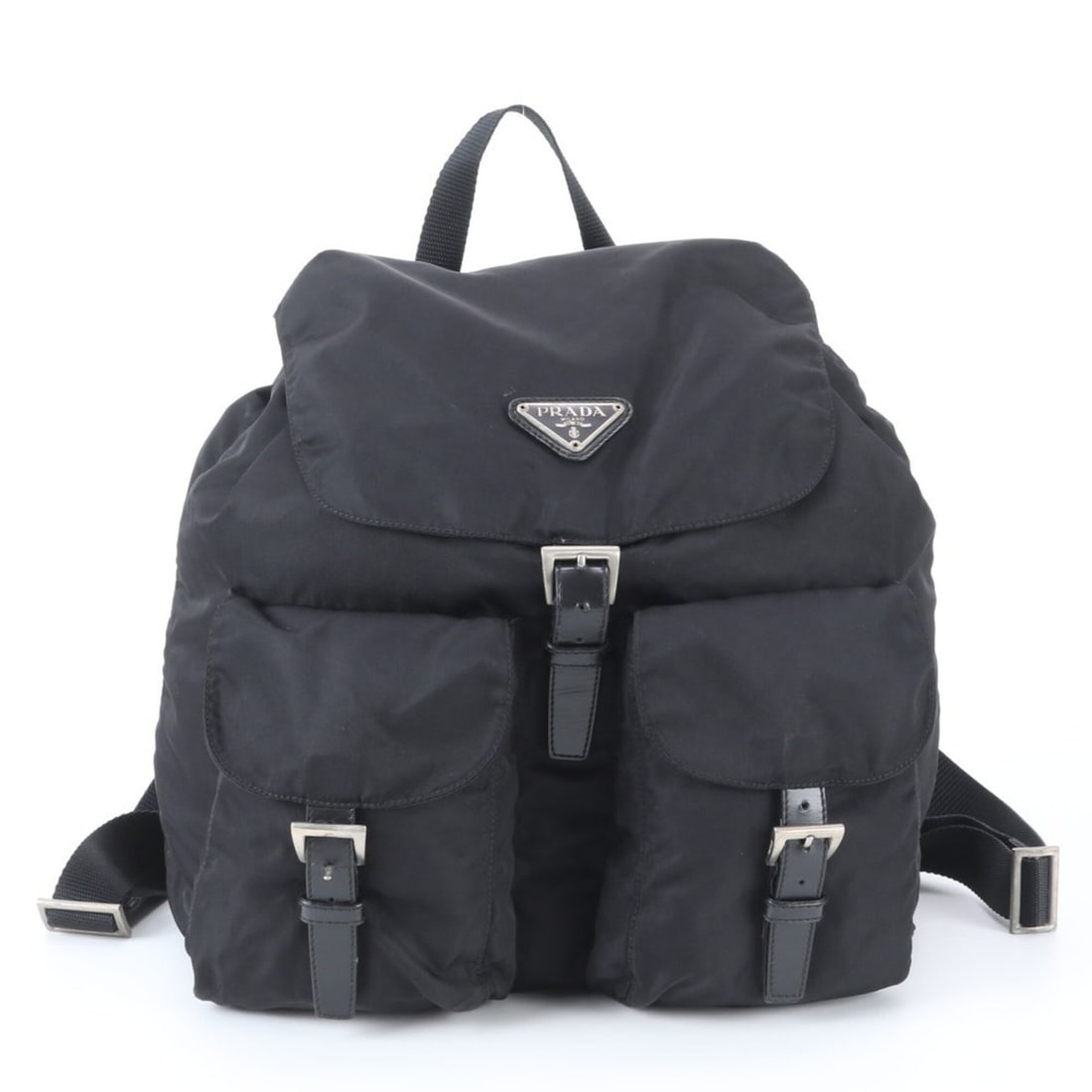 Prada Tessuto Nylon Triangle Logo Leather Backpack Handbag Black Women's: --- Catalog ---Category: SizeSize (HxWxD): 35cm x 30cm x 13cm / 13.77'' x 11.81'' x 5.11''Category: DesignType: Backpack, HandbagColor: BlackGender: WomenMaterial: Nylon , Leather Category: GeneralBra