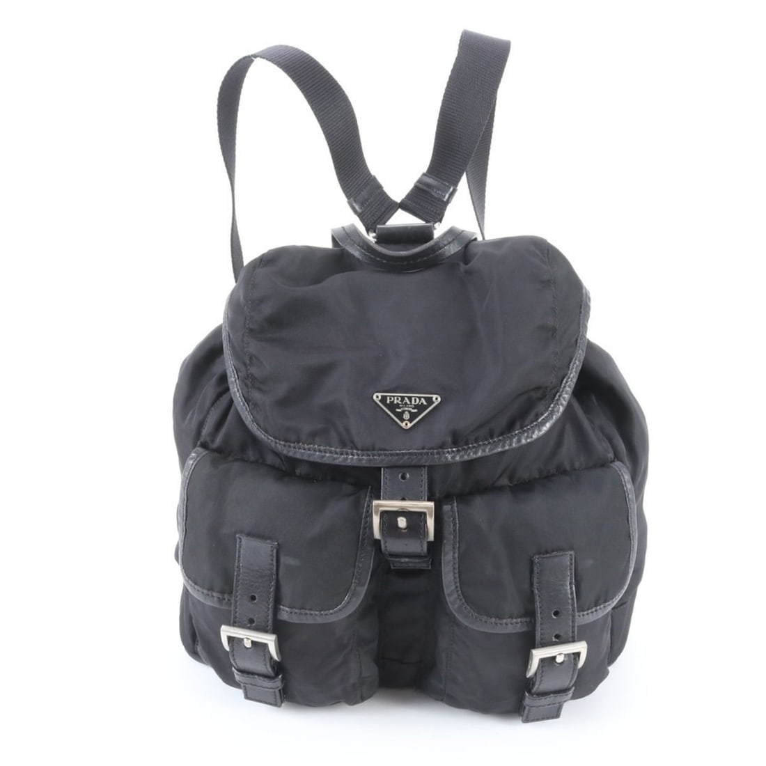 Prada Tessuto Nylon Triangle Logo Leather Backpack Handbag Black Women's: --- Catalog ---Category: SizeSize (HxWxD): 25cm x 30cm x 12cm / 9.84'' x 11.81'' x 4.72''Category: DesignType: Backpack, HandbagColor: BlackGender: WomenMaterial: Nylon , Leather Category: GeneralBran